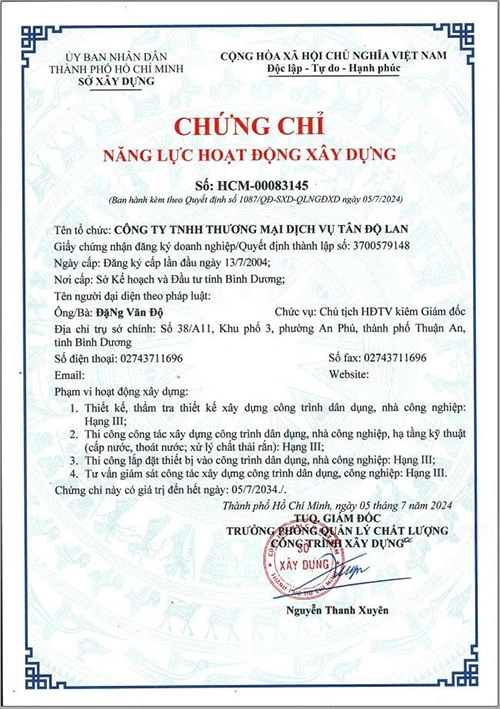 CHỨNG CHỈ NĂNG LỰC HOẠT ĐỘNG XÂY DỰNG